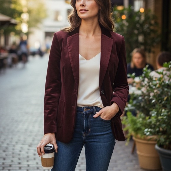 Talbots Rich Burgundy Corduroy two button  Women's Blazer Size 16 Petite - Picture 4 of 11